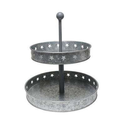 China Eco - Friendly Indoor Outdoor Metal Serving 2 Tier Galvanized Round Rack Tray for sale