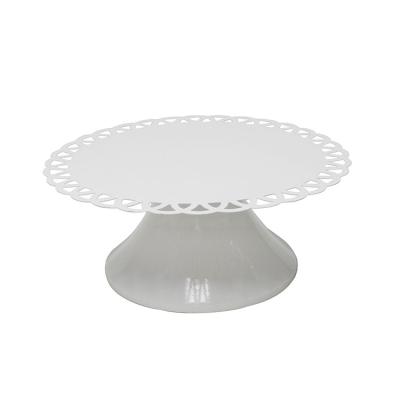 China Sustainable White Metal Iron Round Cupcake Stand For Parties With Flower Edge Decor for sale