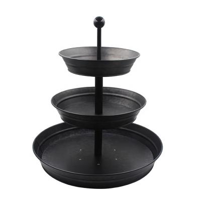 China Eco-Friendly Rustic Black Galvanized Metal Home Farmhouse Decor Display Stand 3 Tier Serving Tray for sale