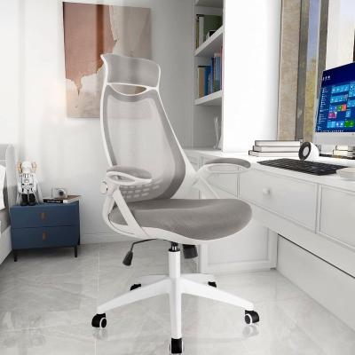 China Flip-Up Rotation White Arms Mesh High Back PC Computer Chair Comfort Ergonomic Office Chair for sale