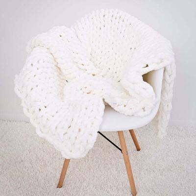 China i@home Polyester Folded Soft Fat Knit Blanket Luxury White Color Chunky Throw Blankets for sale