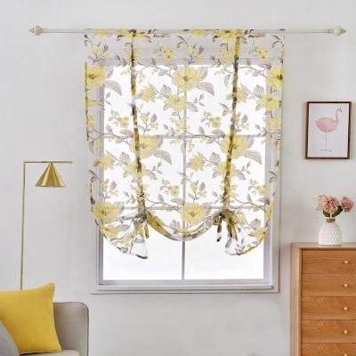 China i@home Camellia Print Burnout Sheer Roman Curtain In Polyester Eco-friendly Yellow Short For Kitchen for sale