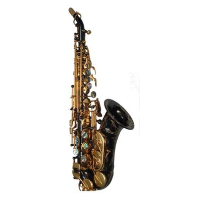 China Black Nickel Plate Body Tide Music Black Nickel Plate Body Gold Lacquer Keys Curved Soprano Saxophone for sale