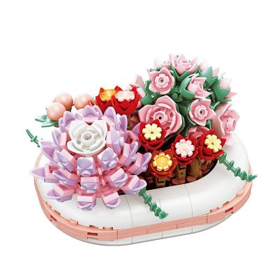 China DIY TOY Gift Stitch 38-50 Pcs Multi-styles Ornament Succulents Plant Intelligence Toys Building Blocks Educational Toys for sale