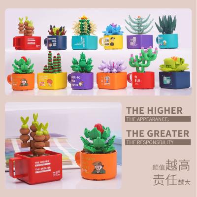 China DIY TOY 12 Styles 100-200 Sets Creative Toys Desktop DIY Succulents Plants Flower Pot Artificial Pot Building Block for sale