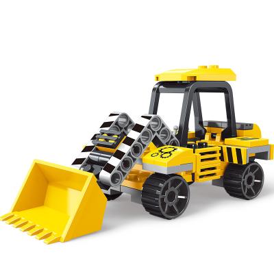 China DIY TOY Plastic Educational House Toys Model 86 Pcs Yellow Block Building Bulldozer Truck Toys Unisex for sale