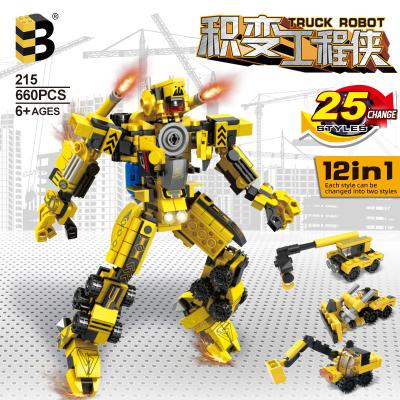 China DIY TOY DIY Toys Educational Yellow Plastic 660pcs ABS Transforming Changeable Robot Building Block Car Assembled for sale