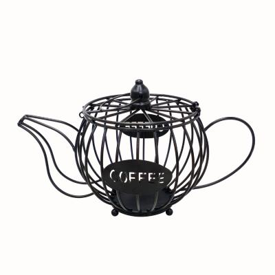 China Black Farmhouse GraceCrafts Teapot Shape Metal Coffee Pods Storage Rack Basket Bowl Kcup Coffee Pods Holder For Home Decor for sale