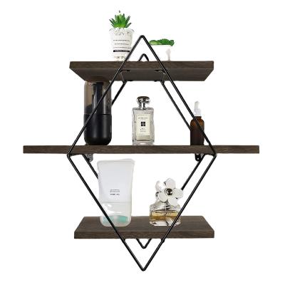 China GraceCrafts Style Decor Geometric Shelf in Rustic Coffee Viable Wood for Bathroom Bedroom Living Room Kitchen Office for sale