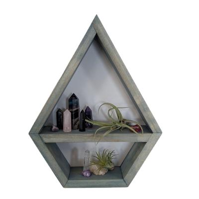 China Craftsman GraceCrafts Vintage Rhombus Diamond Wall Mount Wooden Shelf for Living Room Home Decoration for sale