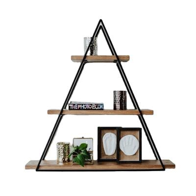 China Craftsman GraceCrafts Triangular Wall Shelf Set Triangle Shelves Solid Wood Triangular Shelves For Living Room Home Decor for sale