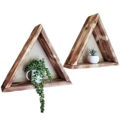 China Craftsman GraceCraftslf Rustic Triangle Solid Wood Wall Hanging Shelves Set of 2 for Living Room Home Decor for sale