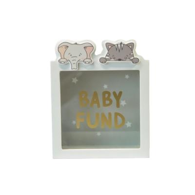 China Cartoon Printing Elephant and Cat Fund Saving Wooden Box for Children Kids Baby for sale