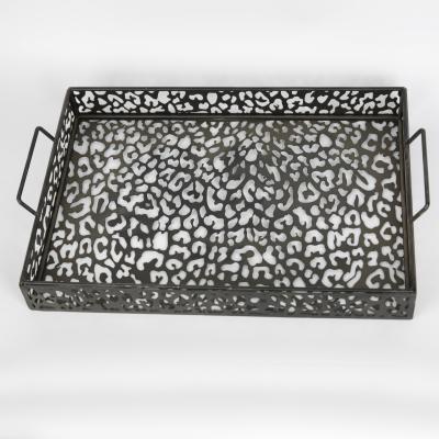 China GraceCrafts Rustic Black Stocked Rectangle Cutout Pattern Designed Serving Tray with Handles Countertop Jewelry Perfume Organizer 15