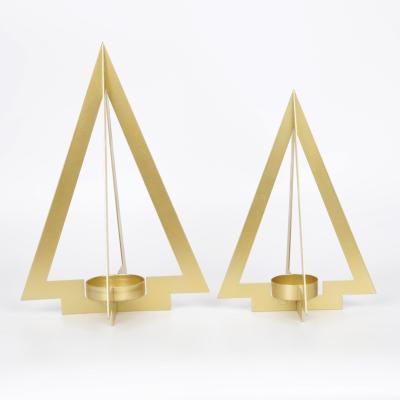 China Home decoration GraceCrafts triangle gold metal candle holders set of 2 for decorative candlestick holder kerzenhalter for wedding dining party for sale