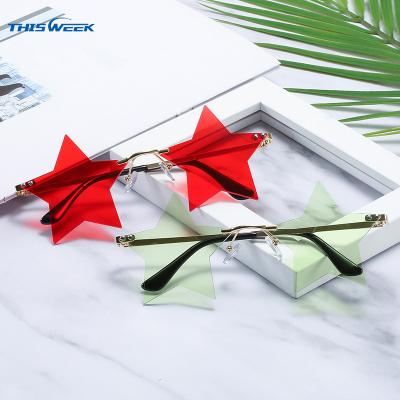 China Fashion Sunglasses 2022 Funny Star Pentagon Women Sun Glasses Rimless Sunglasses Fashion Star Sun Glasses For Prom Party for sale