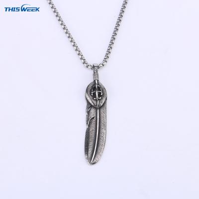 China Factory Sales Vintage Stainless Steel Feather Necklace CLASSIC Cross Design Jewelry Pendant Necklace For Men for sale