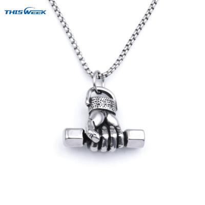 China New Fashion Fashion Single Fist Dumbbell Pendant Man Non Tarnish Necklace Stainless Steel Jewelry for sale