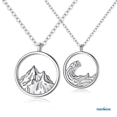 China Hot Selling Custom Silver S925 Simplicity Mountain And Sea Couple Necklace Jewelry for sale