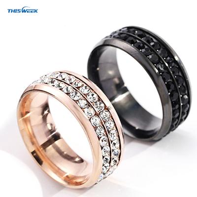 China Factory Wholesale Titanium Steel Wedding Grooved Edge Ring Straight Double Row Drilling Hip Hop Hip Hop Ring for sale