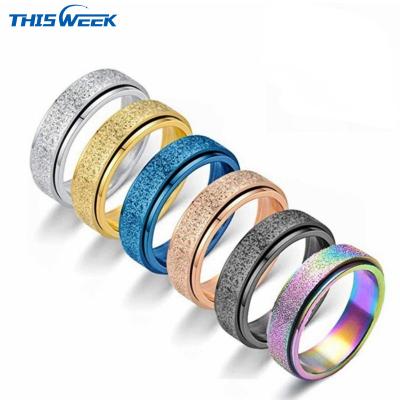 China New Design CLASSIC European and American Frosted Rotating Fashion Stainless Steel Couple Ring for sale