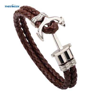 China 2022 Hip Hop Hot Sale Metal Vintage Woven Anchor Bracelet Personality Men Leather Bracelet for sale