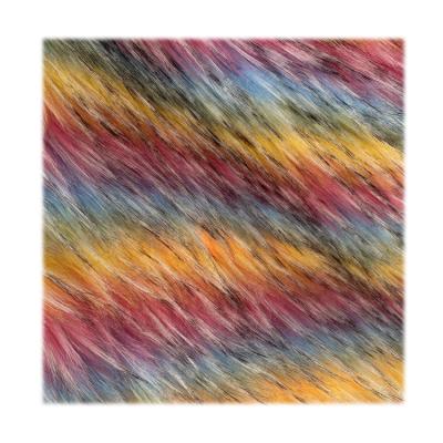 China 2500g Fancy 2500g Long Pile Faux Raccoon Fur Multi Colors Faux Fur Rainbow Faux Fur Fabric Luxury Auto Jacquard Printing For Collar Garment for sale