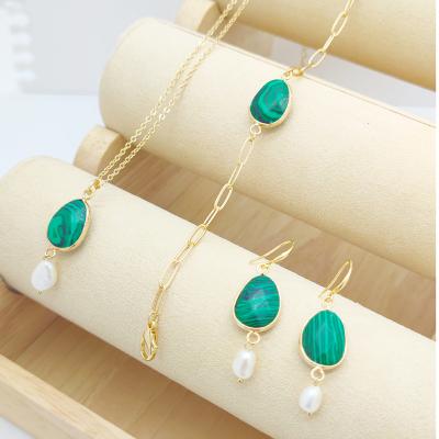 China Europe and America Wholesale Multicolor Simple Natural Gold Plated Gemstone Bead Earrings Necklace Paper Clip Chain Bracelet Jewelry Set For Women for sale