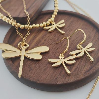 China Europe and America fashion simple women's jewelry dragonfly earrings pendant necklace gold beaded bracelet jewelry set for women's party for sale