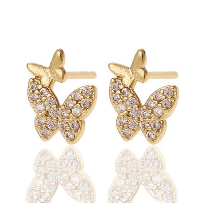 China 2022 NEW FASHIONABLE New Women's Cool FASHIONABLE Small Butterfly Earrings Gold Inlaid Zircon Stud Earrings for sale