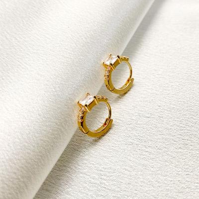 China TRENDY High Quality Tiny Elegant 14K Gold Plated Zircon Circle Stud Earrings For Women Valentine's Day Gift for sale