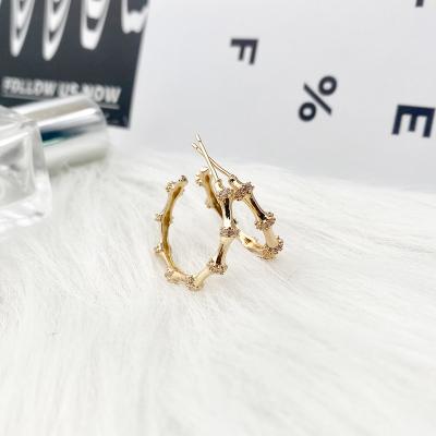 China 2022 new style FASHIONABLE women's statement earrings design micro set Zircon circle bamboo earrings for sale