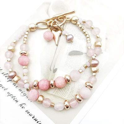 China Environmentally Friendly Hot Selling Natural Stone Beads Bracelet Bead Chain Bracelet Copper Alloy Freshwater Natural Stone Bracelet for sale