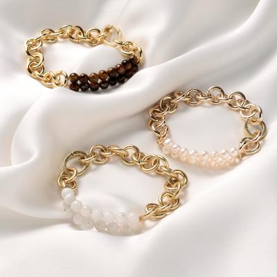 China FASHIONABLE hot sale luxury 18k gold plated unique stainless steel bracelets nature stone bead bracelets accessories women jewelry for sale