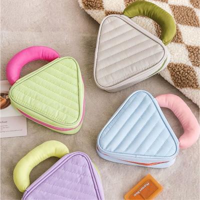 China ISO BSCI Factory Triangle Mini Quilted Cosmetic Bags Portable Eco-friendly Makeup Recycled Polyester Private Label Makeup Bag for sale