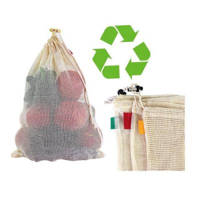 China Degradable Custom Packing Rope Handle ISO BSCI LVMH Factory Eco Gift Drawstring Mesh Pocket Bag Cotton Mesh Vegetable Bag for sale