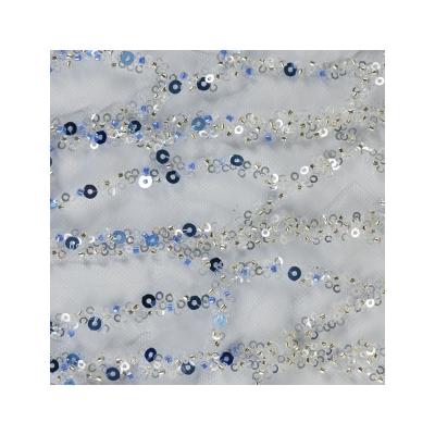 China Breathable Net Marimekko Tulle Embroidery With Bead Knitted Clear Sequins Fabric For Wedding Party Dress for sale