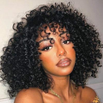 China Cheap kinky curly wig with bangs for black women african omber glueless high temperature cosplay short wigs wave synthetic wig for sale