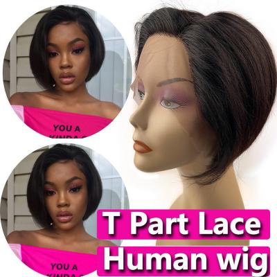 China Wholesale T-part Natrual Blunt Short Bob Brazilian Virgin Hair Lace Front Wigs 8 Inches for sale