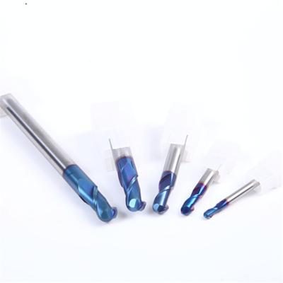 China CNC Process 2mm Carbide 2 Flute Ball Nose End Mill Naco Blue Coated for sale