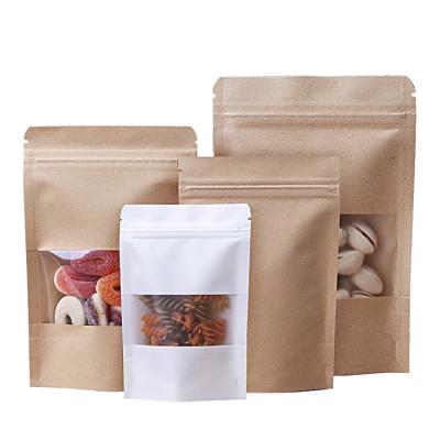 China Wholesale Biodegradable Recycled Moisture Proof Customized Stand Up Pouches Food Packaging Brown Kraft Paper Dry Paper Bags With Clear Window for sale