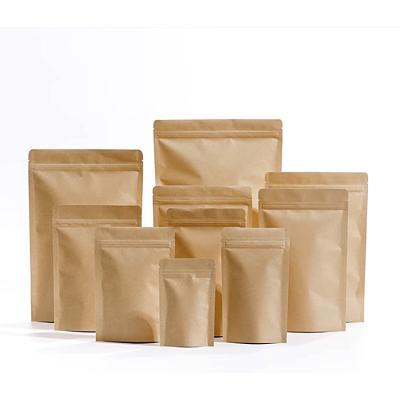 China Wholesale Brown Kraft Paper Moisture Proof Stand Up Pouch With Zipper Food Storage Packaging Bag Stain Sealable Style for sale