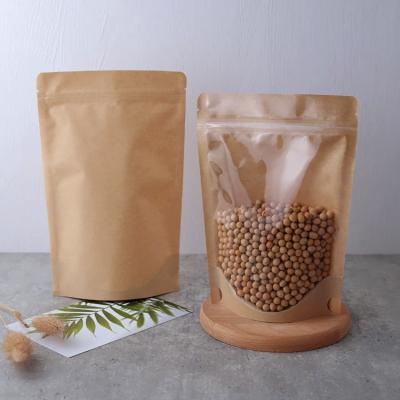 China Wholesale Resealable Side Kraft Paper Clear Holder Moisture Proof Ziplock One Up Pouch With Zipper For Nuts Dried Fruit Tea Food for sale