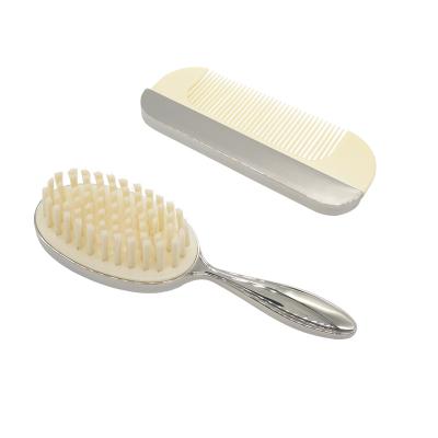 China Waterproof Silver Luxury 2 Pieces Gift Set Mini Cute Newborn Baby Grooming Kit For Infant Hair Brush And Comb Sets With Logo for sale