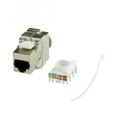 China PC shielded 180 degree ftp rj45 trapezoidal network jack cat6A toolless for sale