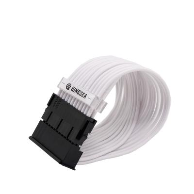 China Hot Selling Pure White 24Pin COMPUTER Custom Line 90 Degree Interface Motherboard Adapter Power Cable With Extension Cord for sale