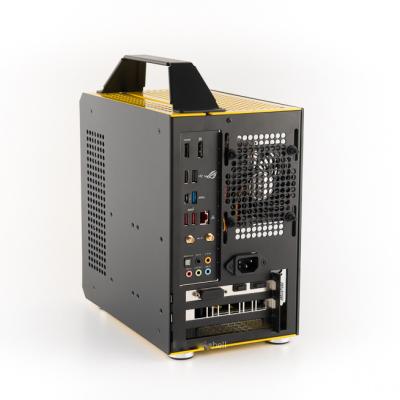 China Portable Full Tower ITX Motherboard Metal PC Case Support SFX Power Supply Side Panel Acrylic Transparent Yellow Mini Computer Case for sale