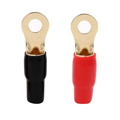 China Automobile / Boat / Cars 1/0 Gauge Ring Terminal Copper Gold Plated Crimp Ring Terminals With Soft Boots for sale