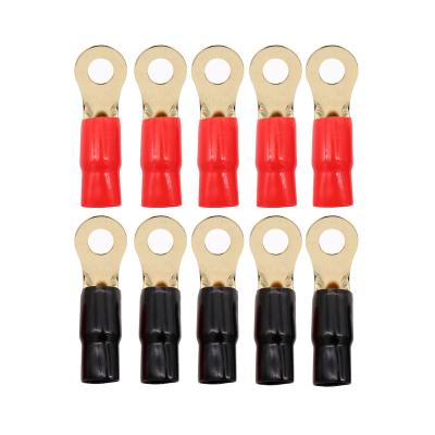 China Automobile / Boat / Cars 1/0 Gauge Ring Terminal Copper Gold Plated Crimp Ring Terminals With Soft Boots for sale