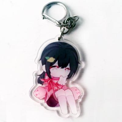 China Custom Printed Epoxy Plastic Hologram Glitter Anime Key Chain Laser Cut Engraved Acrylic Charm for sale